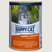 Happy Cat консервы д/кошек Индейка/цыпленок в соусе, 400г