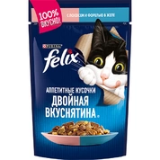 Felix Двойная вкуснятина корм для кошек Лосось/форель в желе, 75 г