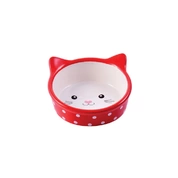 КерамикАрт миска для кошек керамическая Мордочка кошки, красная в горошек, 250 мл