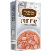 Деревенские лакомства корм для кошек суп Тунец/кальмар/макрель, 4*35 г