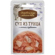 Деревенские лакомства корм для кошек суп Тунец/лосось/гребешок, 4*35 г