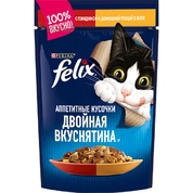 Felix Двойная вкуснятина корм для кошек Говядина/птица в желе, 75 г