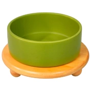 Mr.Kranch миска для собак Bamboo керамическая зелёная на бамбуковой подставке 850 мл