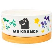 Mr.Kranch миска для собак Bamboo керамическая Цветы прованса бамбуковой подставке, васильковая 340 мл