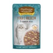 Деревенские лакомства корм для кошек Утка с Лососем желе, 70 г