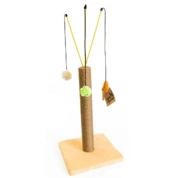 Кот Лукас Когтеточка Столбик джутовый на мех основании с тремя дразнилками, 30х30х50 см