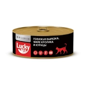 Lucky bits Консервы для кошек говяжья вырезка с филе кролика и курицы, 100 г