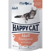 Happy Cat пауч д/кошек Говядина/птица в соусе, 85г