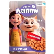 Хаппи Лаппи корм для взрослых кошек Курица в соусе, 75г