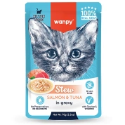 Wanpy Cat Дополнительный консервированный корм пауч для котят нежное рагу из лосося и тунца, 70 г