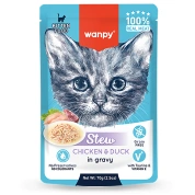 Wanpy Cat Дополнительный консервированный корм пауч для котят нежное рагу из курицы и утки, 70 г