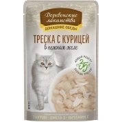 Деревенские лакомства корм для кошек Треска с Курицей желе, 70 г
