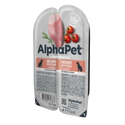 AlphaPet Monoprotein корм для собак Индейка мясные кусочки в соусе, 100г