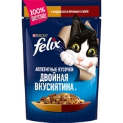Felix Двойная вкуснятина корм для кошек Индейка/печень в желе, 75 г